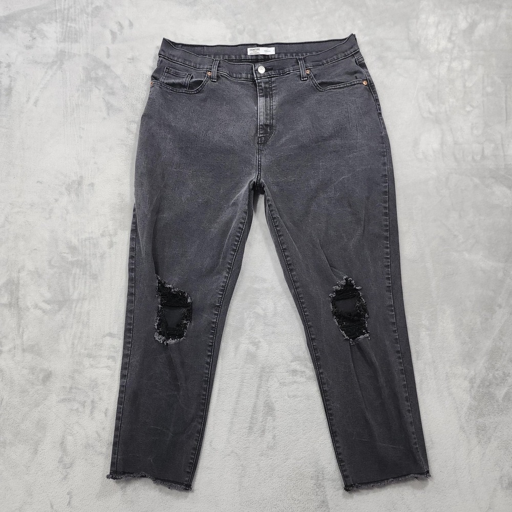 Levi's Jeans Womens 16 Faded Black High Rise Mom Crop Raw Hem Distressed Stretch